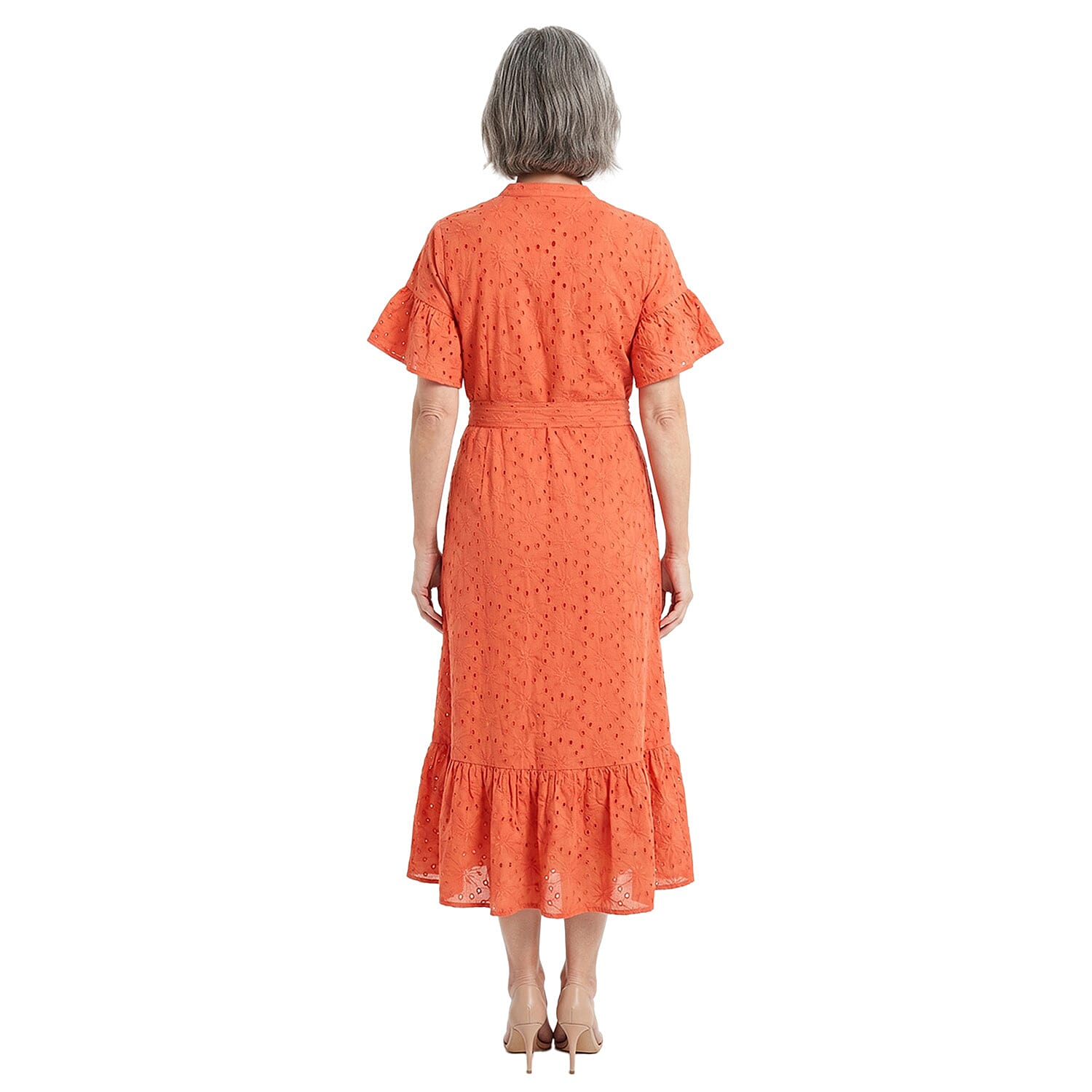 Nation America Coral Eyelet Button Front Maxi Dress -1X