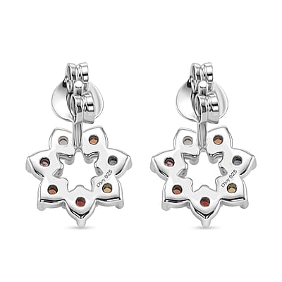 D'Joy Premium Multi Sapphire 0.85 ctw Rainbow Halo Stud Earrings in Rhodium Over Sterling Silver