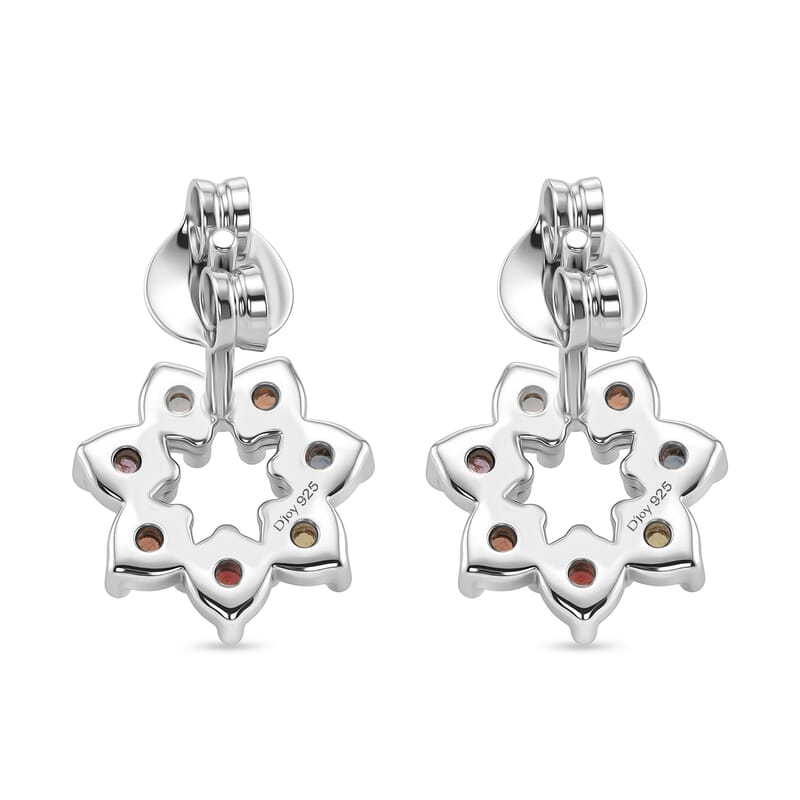 D'Joy Premium Multi Sapphire 0.85 ctw Rainbow Halo Stud Earrings in Rhodium Over Sterling Silver