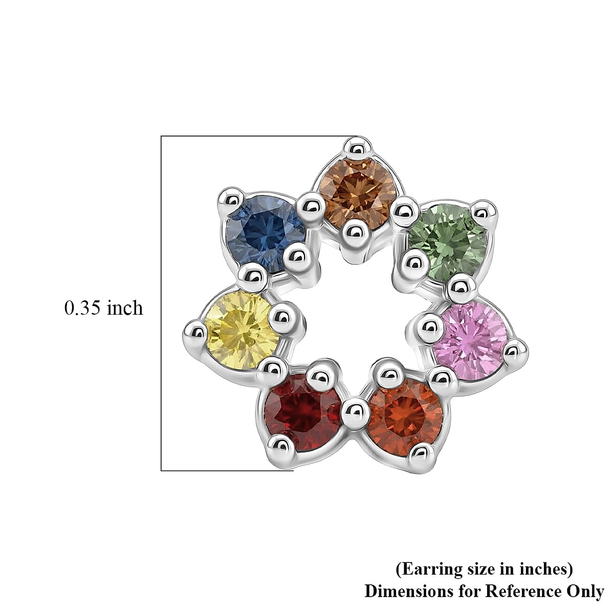 D'Joy Premium Multi Sapphire 0.85 ctw Rainbow Halo Stud Earrings in Rhodium Over Sterling Silver image number 5