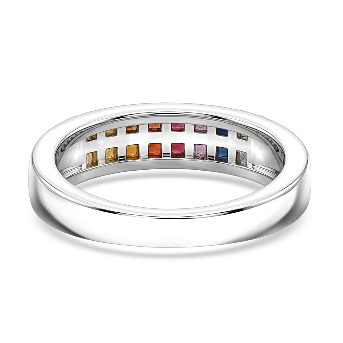 D'Joy Premium Multi Sapphire 1.20 ctw Color Stack Band Ring in Rhodium Over Sterling Silver (Size 10.0)