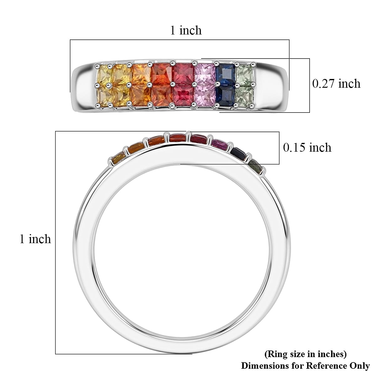 D'Joy Premium Multi Sapphire 1.20 ctw Color Stack Band Ring in Rhodium Over Sterling Silver (Size 10.0)