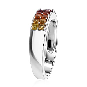 D'Joy Premium Multi Sapphire 1.20 ctw Color Stack Band Ring in Rhodium Over Sterling Silver (Size 5.0)