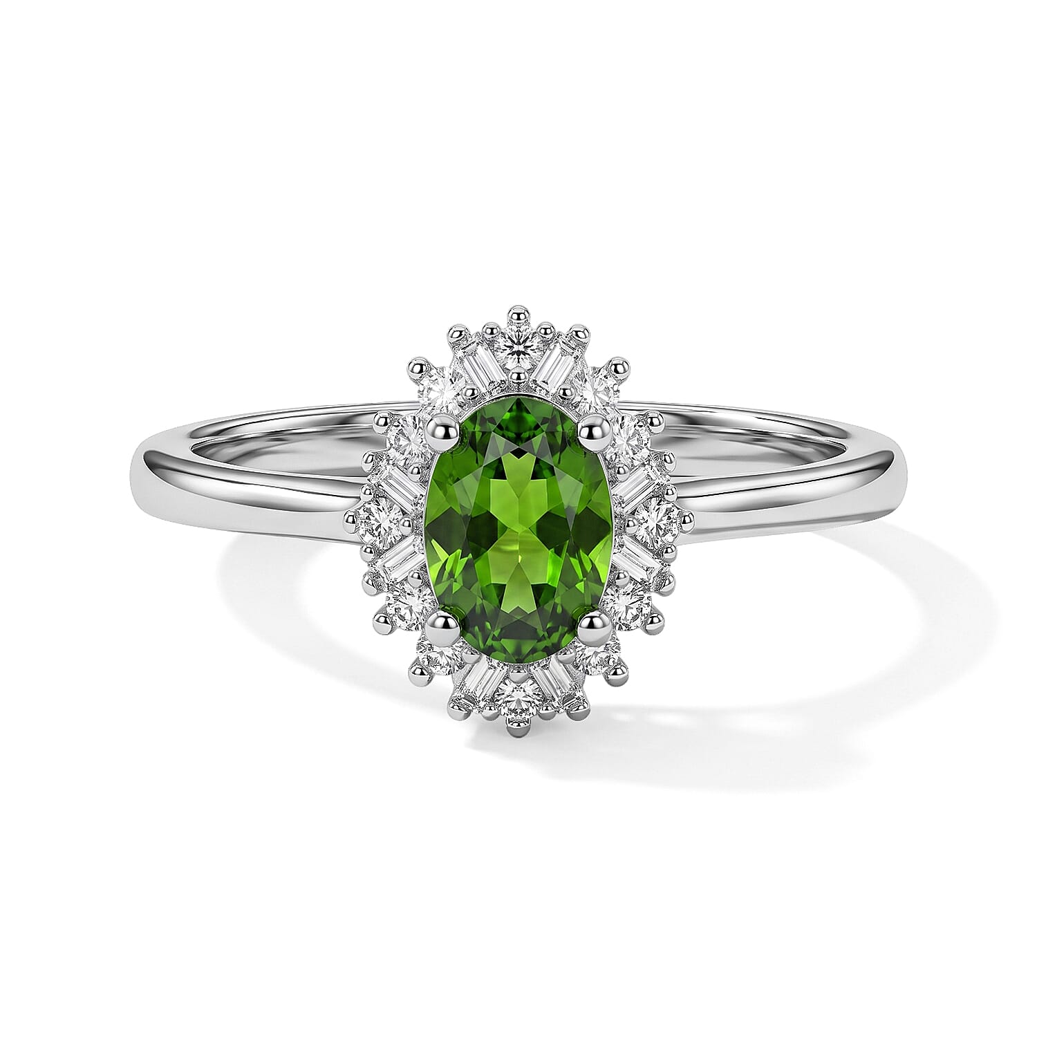 D'Joy Chrome Diopside and Diamond 0.50 ctw Ring in Rhodium Over Sterling Silver (Size 6.0)