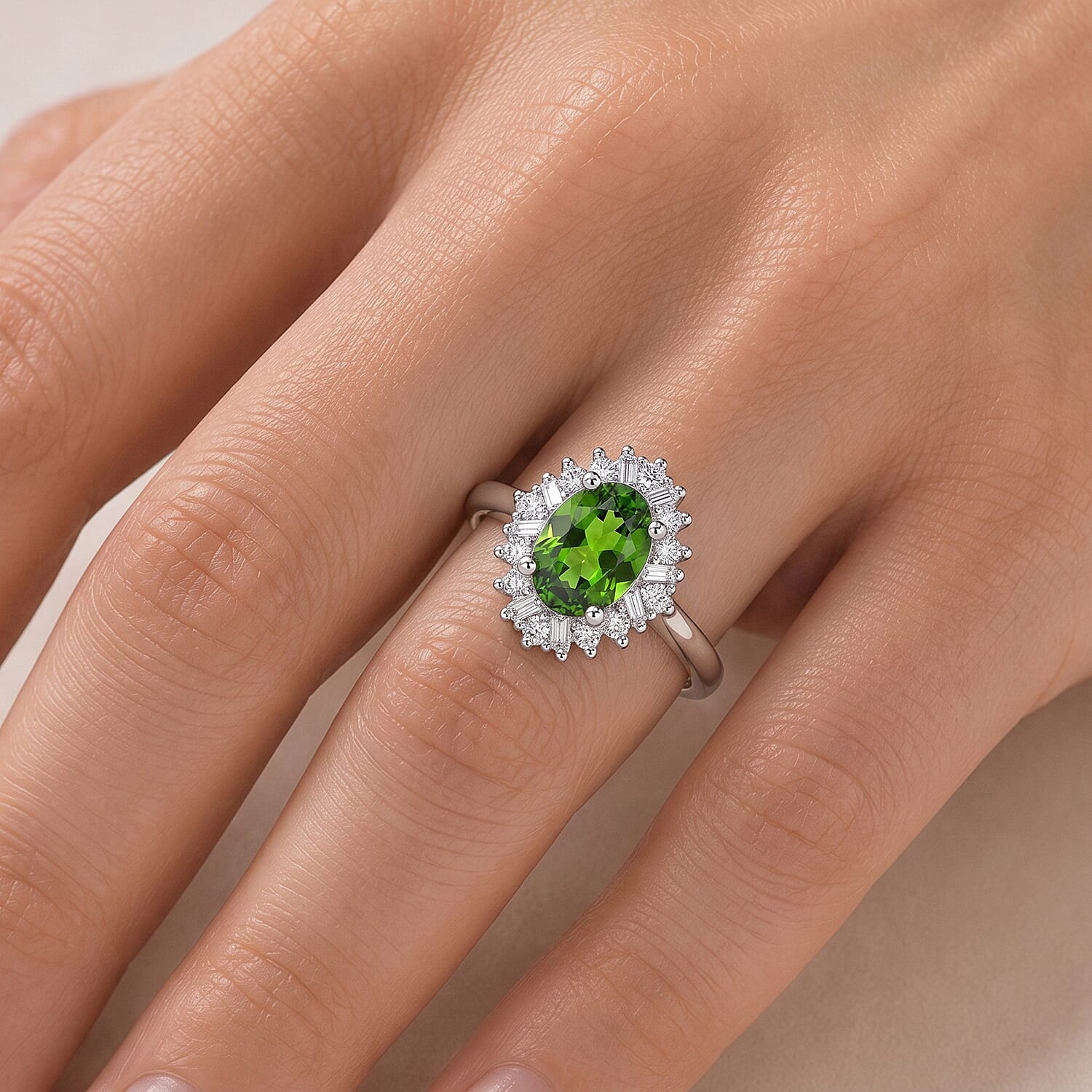 D'Joy Chrome Diopside and Diamond 0.50 ctw Ring in Rhodium Over Sterling Silver (Size 6.0)