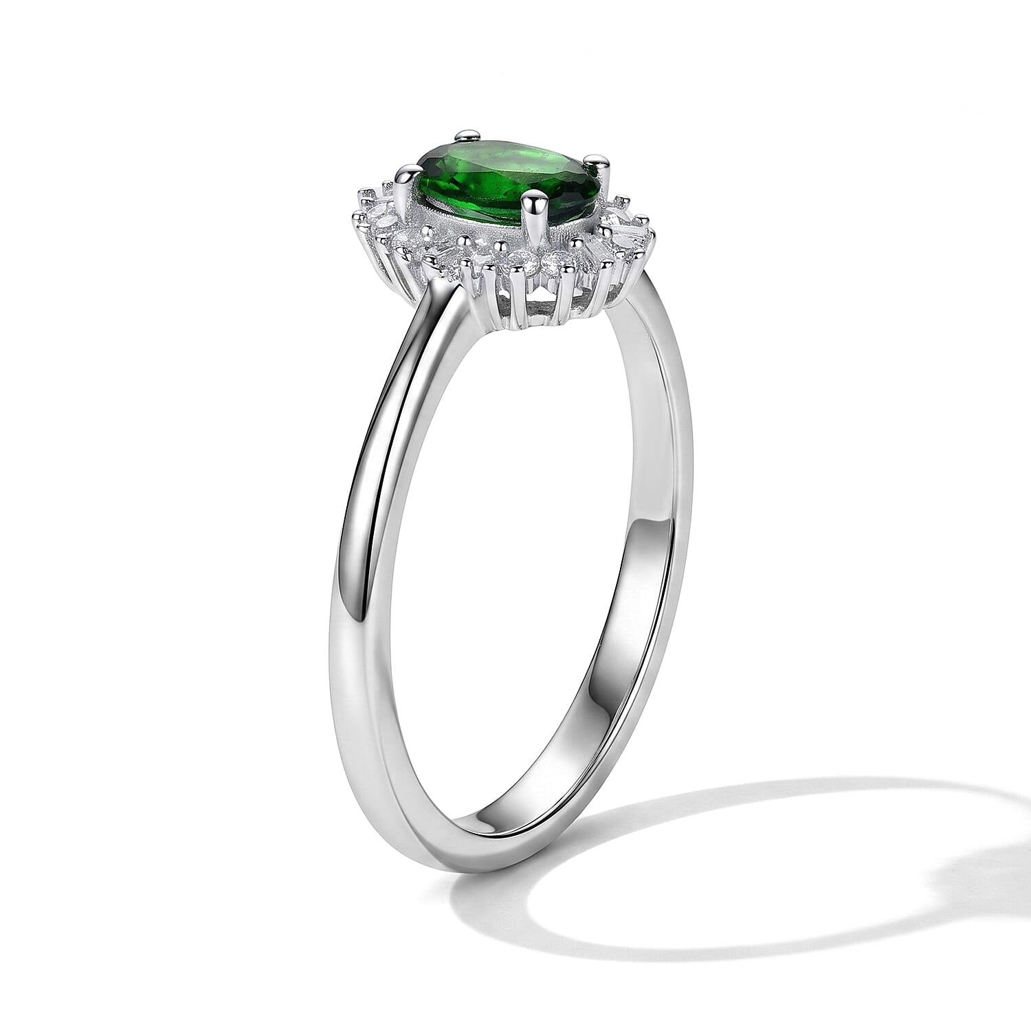 D'Joy Chrome Diopside and Diamond 0.50 ctw Ring in Rhodium Over Sterling Silver (Size 6.0)