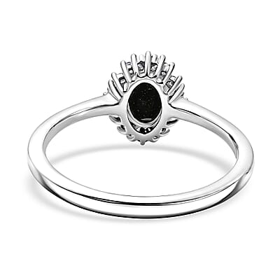 D'Joy Black Tourmaline and Diamond 0.60 ctw Ring in Rhodium Over Sterling Silver (Size 7.0)