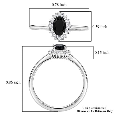 D'Joy Black Tourmaline and Diamond 0.60 ctw Ring in Rhodium Over Sterling Silver (Size 7.0)
