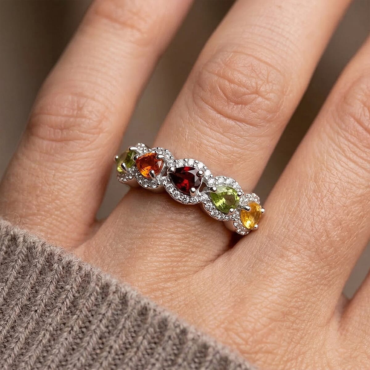 D'Joy Premium Multi Sapphire and White Zircon 1.80 ctw Petal Glow Band Ring in Rhodium Over Sterling Silver (Size 10.0) image number 2