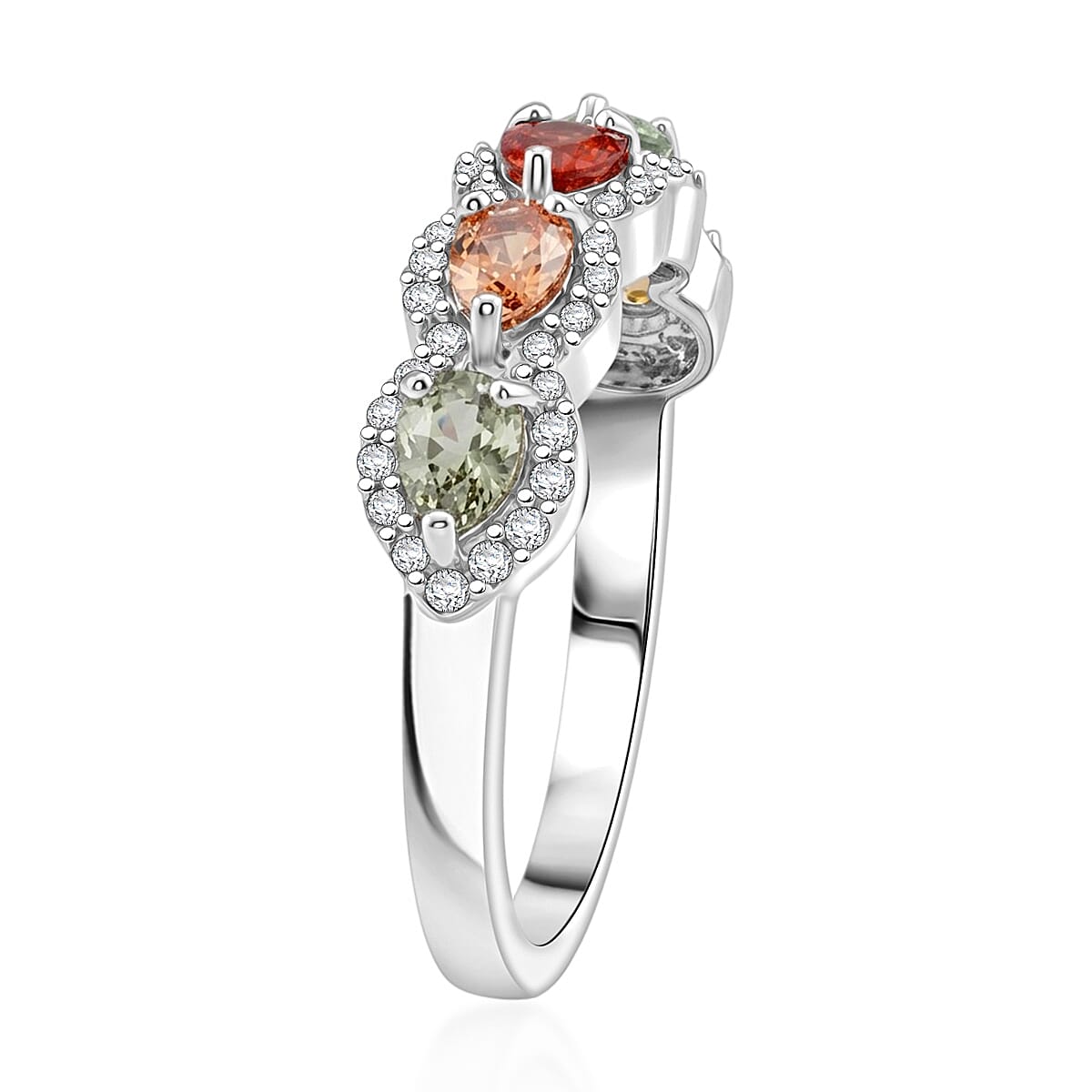 D'Joy Premium Multi Sapphire and White Zircon 1.80 ctw Petal Glow Band Ring in Rhodium Over Sterling Silver (Size 10.0)
