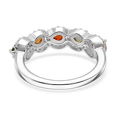 D'Joy Premium Multi Sapphire and White Zircon 1.80 ctw Petal Glow Band Ring in Rhodium Over Sterling Silver (Size 10.0)