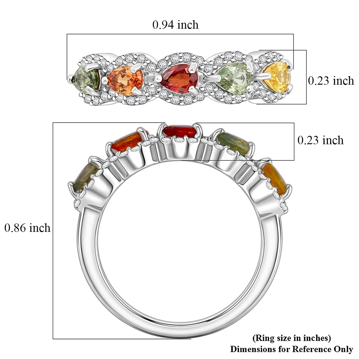 D'Joy Premium Multi Sapphire and White Zircon 1.80 ctw Petal Glow Band Ring in Rhodium Over Sterling Silver (Size 10.0)