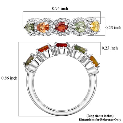 D'Joy Premium Multi Sapphire and White Zircon 1.80 ctw Petal Glow Band Ring in Rhodium Over Sterling Silver (Size 10.0)