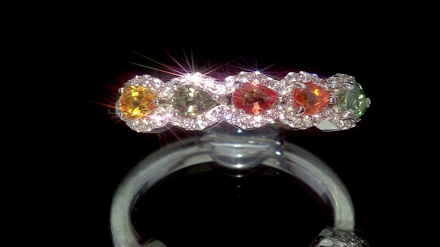 D'Joy Premium Multi Sapphire, White Zircon Petal Glow Band Ring in Rhodium Over Sterling Silver (Size 10.0) 1.80 ctw