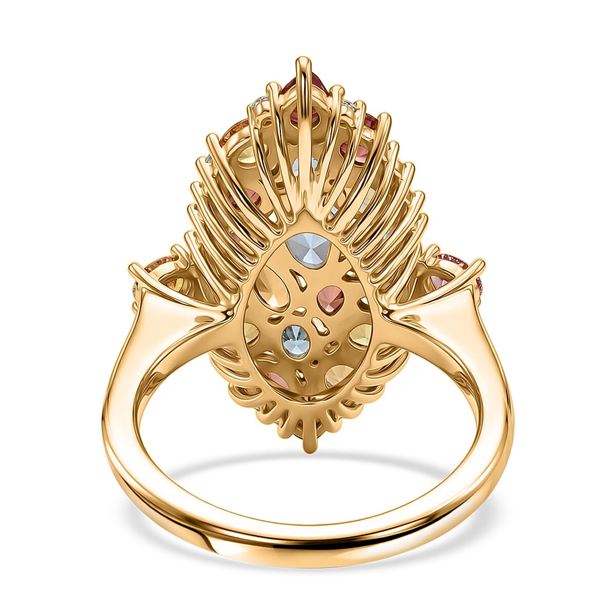 D'Joy Premium Multi Sapphire and White Zircon 5.50 ctw Color Bloom Cluster Ring in 18K Vermeil Yellow Gold Over Sterling Silver (Size 10.0)