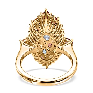 D'Joy Premium Multi Sapphire and White Zircon 5.50 ctw Color Bloom Cluster Ring in 18K Vermeil Yellow Gold Over Sterling Silver (Size 10.0)