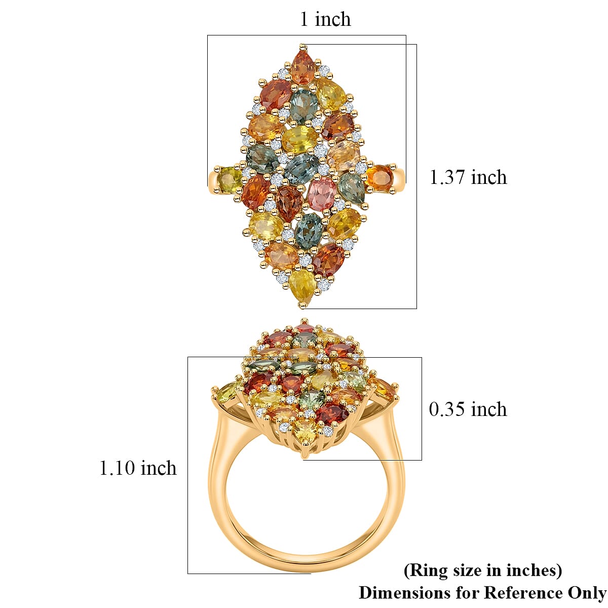 D'Joy Premium Multi Sapphire and White Zircon 5.50 ctw Color Bloom Cluster Ring in 18K Vermeil Yellow Gold Over Sterling Silver (Size 10.0)