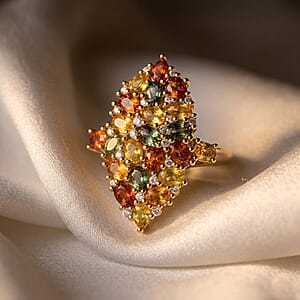 D'Joy Premium Multi Sapphire and White Zircon 5.50 ctw Color Bloom Cluster Ring in 18K Vermeil Yellow Gold Over Sterling Silver (Size 6.0)