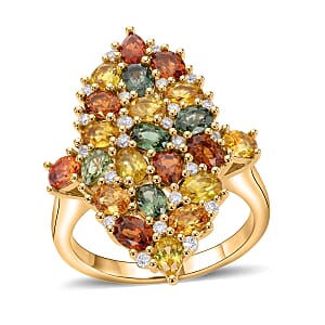 D'Joy Premium Multi Sapphire and White Zircon 5.50 ctw Color Bloom Cluster Ring in 18K Vermeil Yellow Gold Over Sterling Silver (Size 7.0)