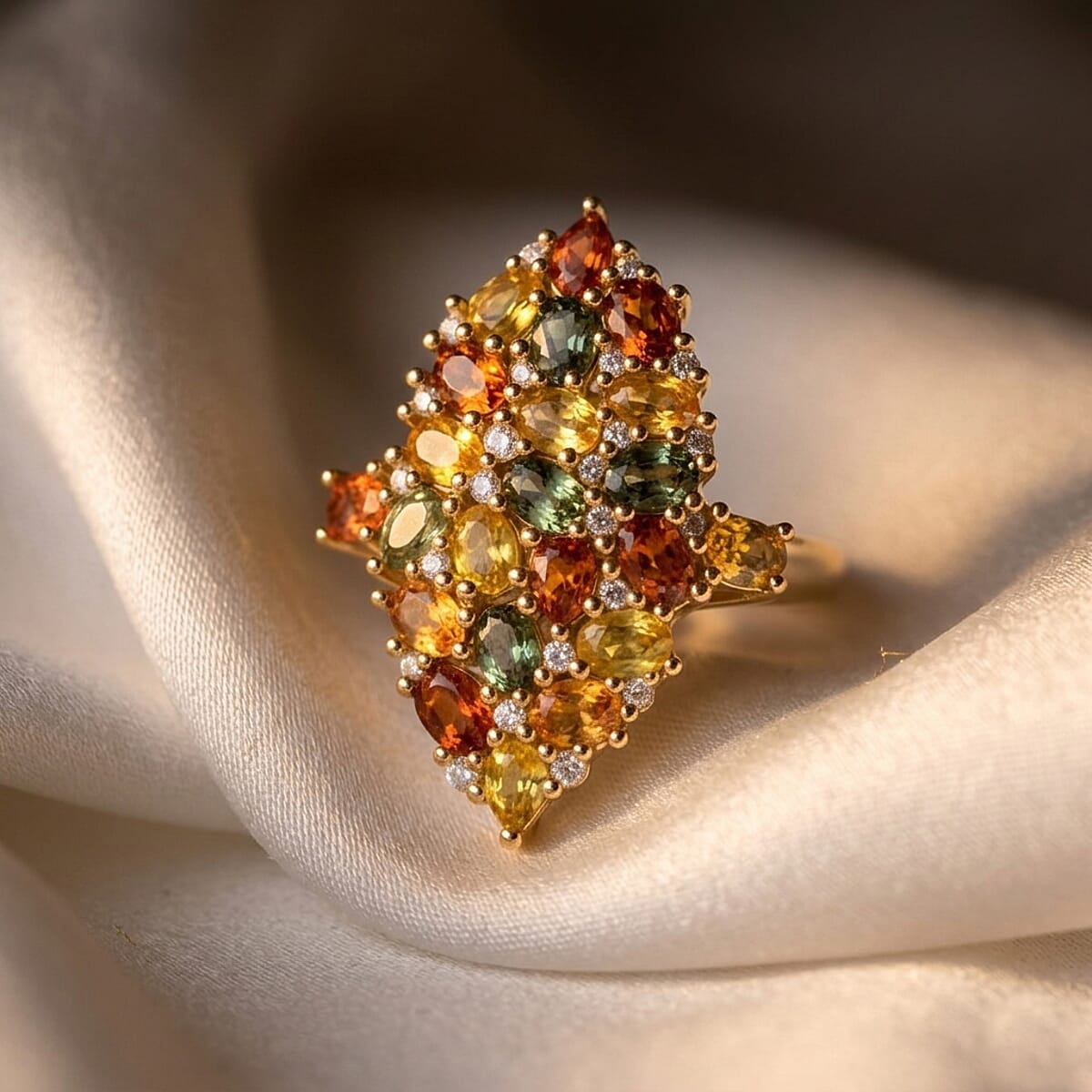 D'Joy Premium Multi Sapphire and White Zircon 5.50 ctw Color Bloom Cluster Ring in 18K Vermeil Yellow Gold Over Sterling Silver (Size 7.0) image number 1