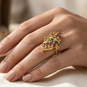 D'Joy Premium Multi Sapphire and White Zircon 5.50 ctw Color Bloom Cluster Ring in 18K Vermeil Yellow Gold Over Sterling Silver (Size 8.0)