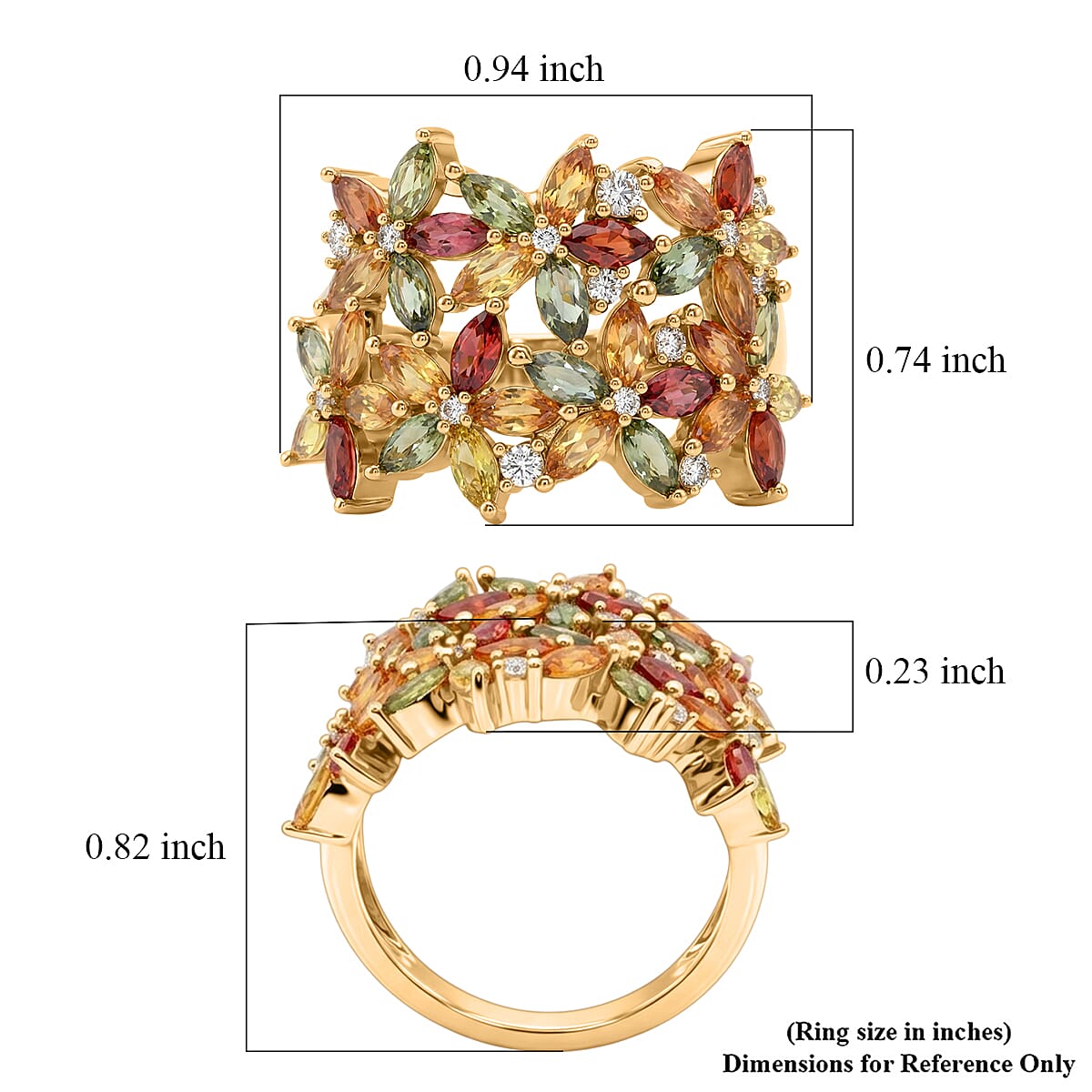 D'Joy Premium Multi Sapphire and White Zircon 3.85 ctw Garden Bloom Ring in 18K Vermeil Yellow Gold Over Sterling Silver (Size 10.0)