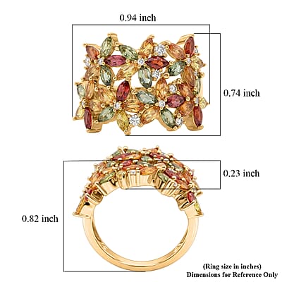 D'Joy Premium Multi Sapphire and White Zircon 3.85 ctw Garden Bloom Ring in 18K Vermeil Yellow Gold Over Sterling Silver (Size 10.0)