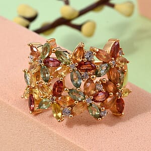 D'Joy Premium Multi Sapphire and White Zircon 3.85 ctw Garden Bloom Ring in 18K Vermeil Yellow Gold Over Sterling Silver (Size 7.0)