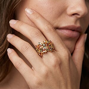 D'Joy Premium Multi Sapphire and White Zircon 3.85 ctw Garden Bloom Ring in 18K Vermeil Yellow Gold Over Sterling Silver (Size 7.0)