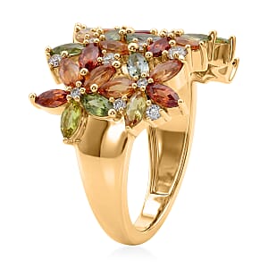 D'Joy Premium Multi Sapphire and White Zircon 3.85 ctw Garden Bloom Ring in 18K Vermeil Yellow Gold Over Sterling Silver (Size 7.0)