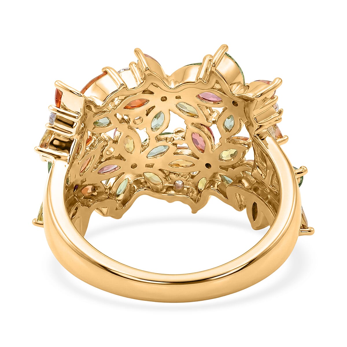 D'Joy Premium Multi Sapphire and White Zircon 3.85 ctw Garden Bloom Ring in 18K Vermeil Yellow Gold Over Sterling Silver (Size 7.0) image number 4