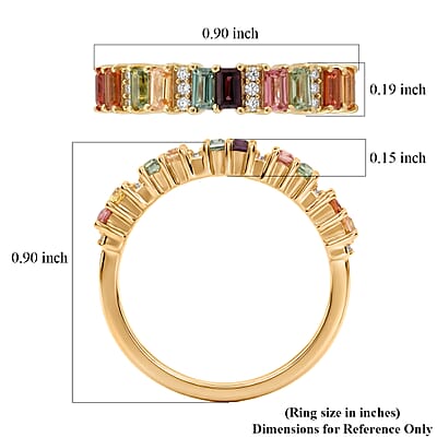 D'Joy Premium Multi Sapphire and Moissanite 1.10 ctw Spectrum Bar Ring in 18K Vermeil Yellow Gold Over Sterling Silver (Size 10.0)