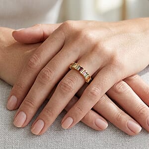 D'Joy Premium Multi Sapphire and Moissanite 1.10 ctw Spectrum Bar Ring in 18K Vermeil Yellow Gold Over Sterling Silver (Size 6.0)