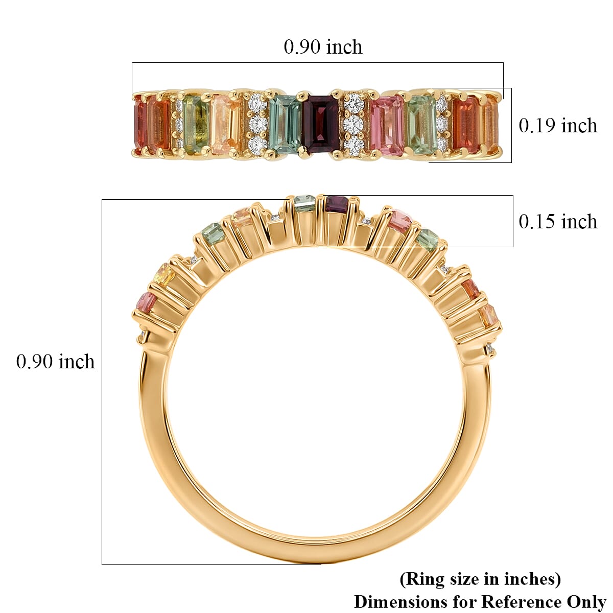 D'Joy Premium Multi Sapphire and Moissanite 1.10 ctw Spectrum Bar Ring in 18K Vermeil Yellow Gold Over Sterling Silver (Size 7.0) image number 5