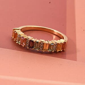 D'Joy Premium Multi Sapphire and Moissanite 1.10 ctw Spectrum Bar Ring in 18K Vermeil Yellow Gold Over Sterling Silver (Size 8.0)