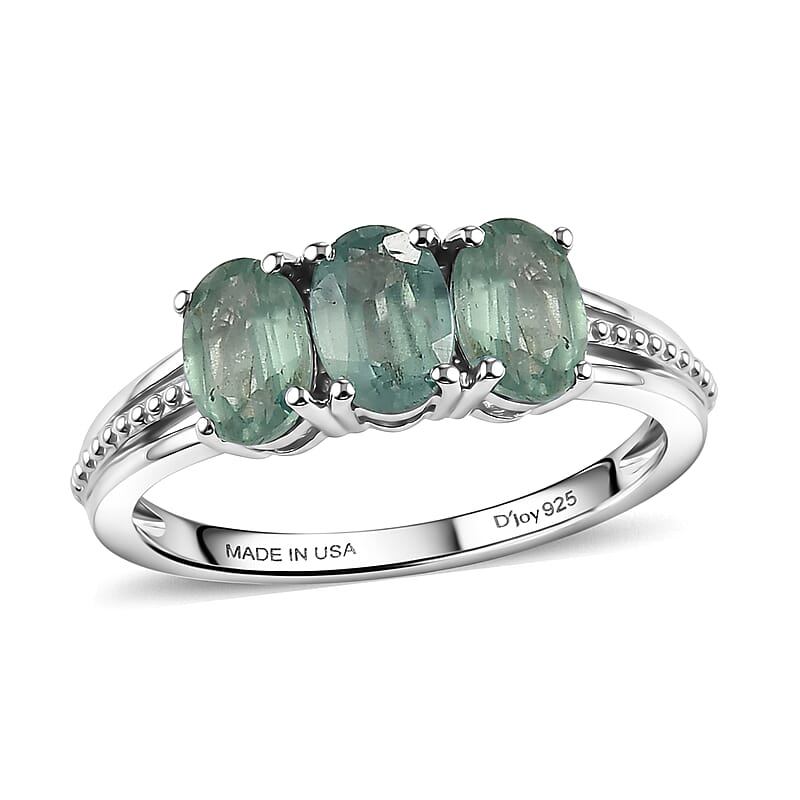 D'Joy Green Kyanite 1.90 ctw 3 Stone Ring in Rhodium Over Sterling Silver (Size  7.0)