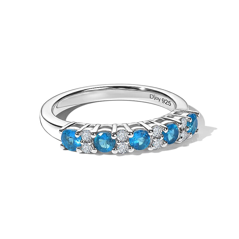 D'Joy Malgache Neon Apatite and Moissanite 0.65 ctw Ring in Platinum Over Sterling Silver (Size 7.0)