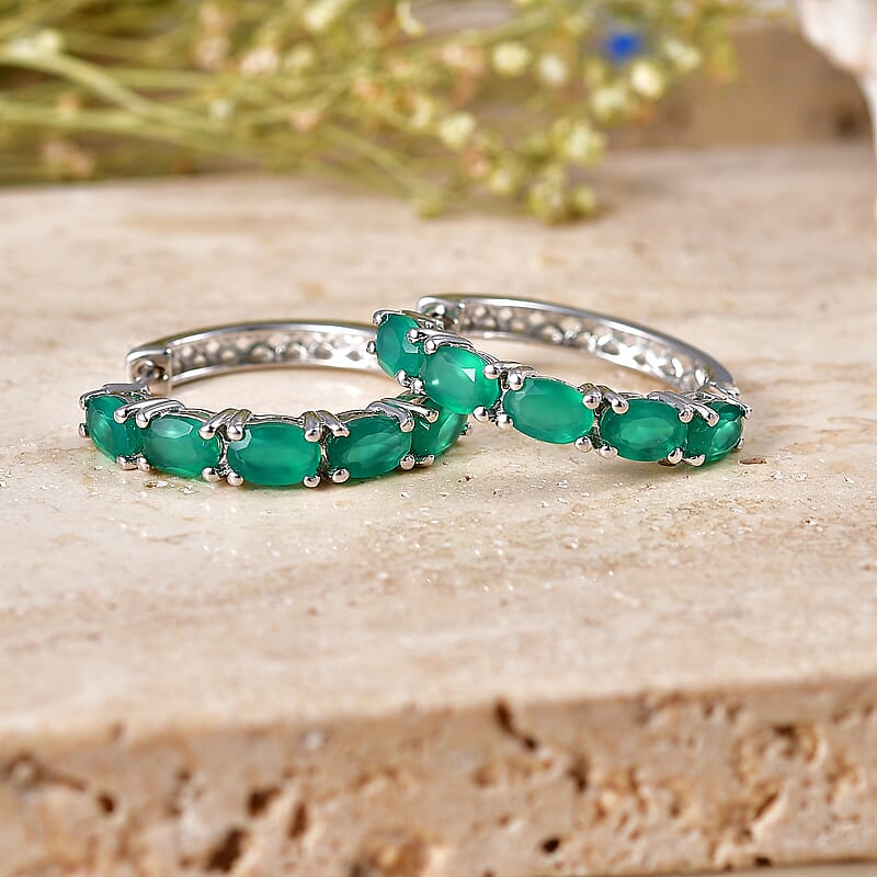 EverTrue Green Onyx 4.40 ctw Earrings in Platinum Bond