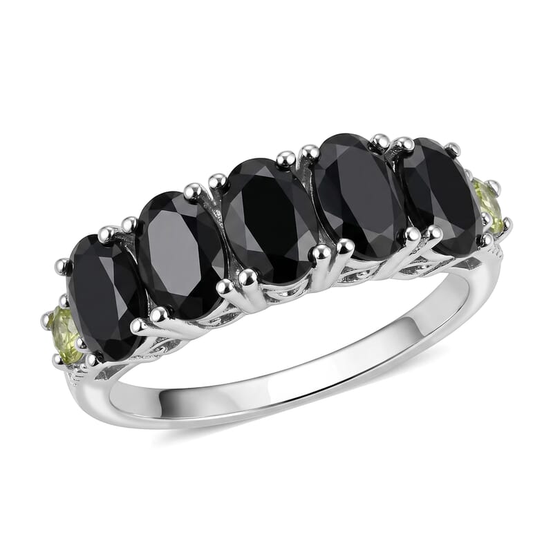 EverTrue Thai Black Spinel and Hebei Peridot 3.25 ctw Ring in Platinum Bond (Size 6.0)
