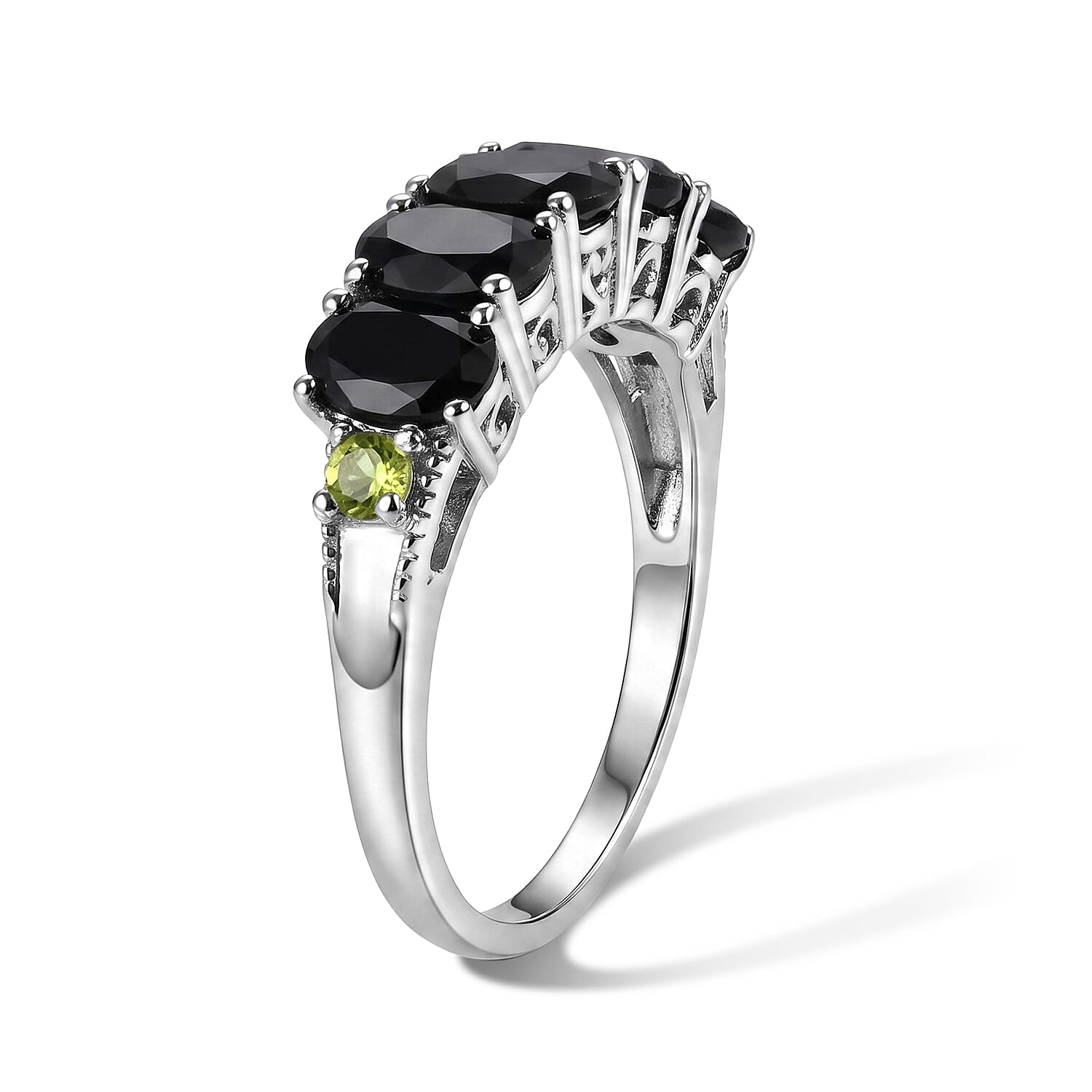 EverTrue Thai Black Spinel and Hebei Peridot 3.25 ctw Ring in Platinum Bond (Size 7.0)