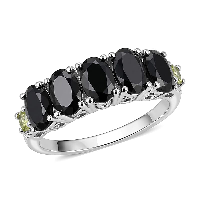 EverTrue Thai Black Spinel and Hebei Peridot 3.25 ctw Ring in Platinum Bond (Size 8.0)