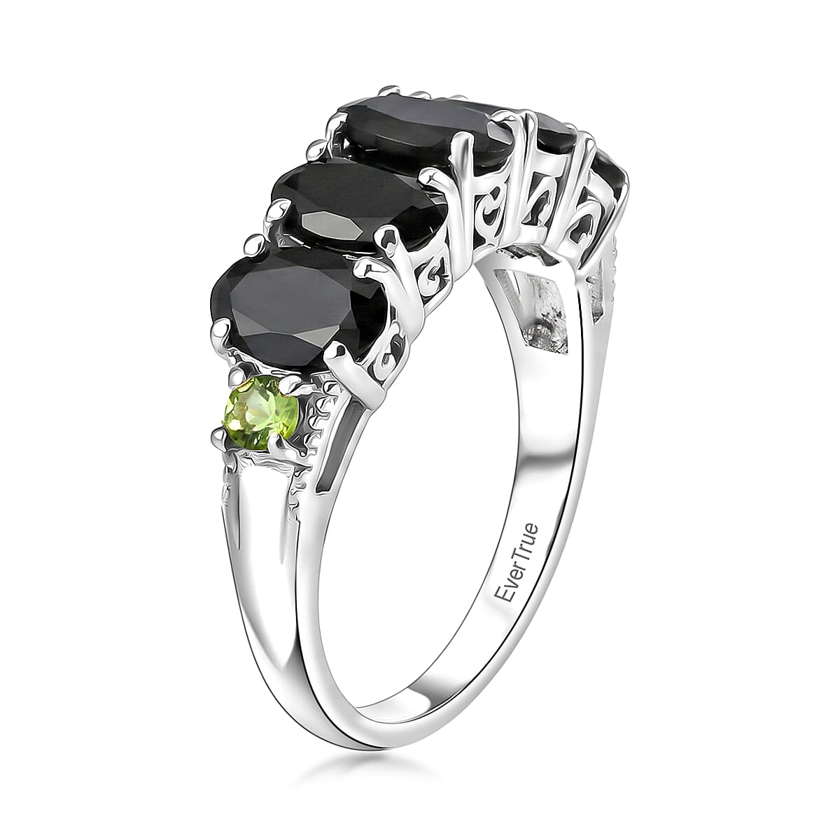 EverTrue Thai Black Spinel and Hebei Peridot 3.25 ctw Ring in Platinum Bond (Size 8.0)