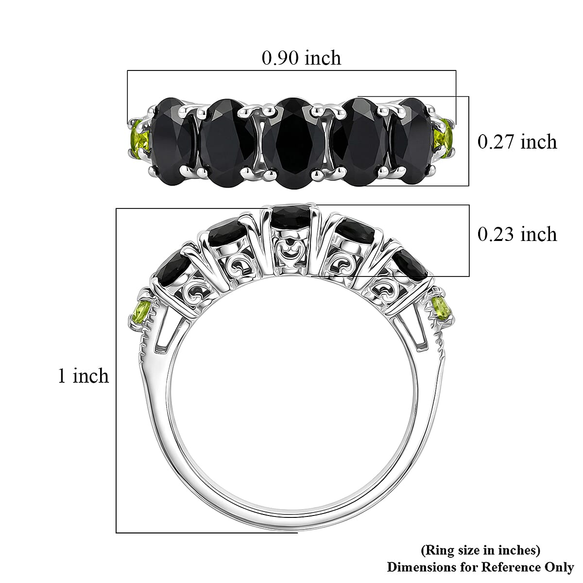 EverTrue Thai Black Spinel and Hebei Peridot 3.25 ctw Ring in Platinum Bond (Size 8.0)