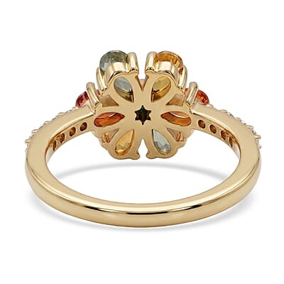 D'Joy Premium Multi Sapphire and Multi Gemstone 2.40 ctw Color Flower Ring in 18K Vermeil Yellow Gold Over Sterling Silver (Size 10.0)