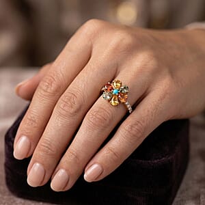 D'Joy Premium Multi Sapphire and Multi Gemstone 2.40 ctw Color Flower Ring in 18K Vermeil Yellow Gold Over Sterling Silver (Size 5.0)