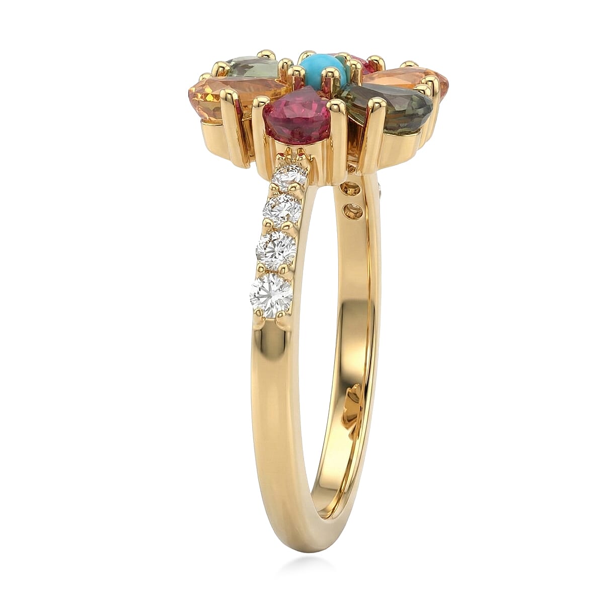 D'Joy Premium Multi Sapphire and Multi Gemstone 2.40 ctw Color Flower Ring in 18K Vermeil Yellow Gold Over Sterling Silver (Size 5.0) image number 3