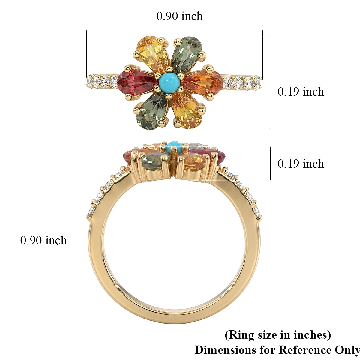 D'Joy Premium Multi Sapphire and Multi Gemstone 1.75 ctw Color Flower Ring in 18K Vermeil Yellow Gold Over Sterling Silver (Size 7.0) image number 5