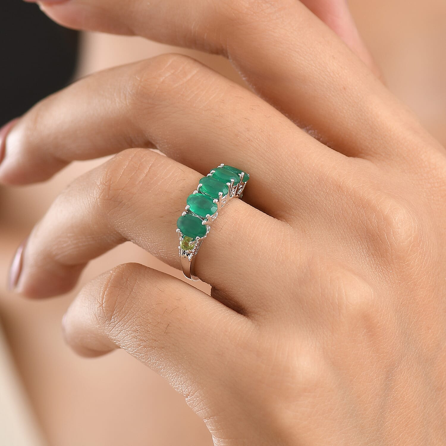 EverTrue Green Onyx and Hebei Peridot 2.25 ctw Ring in Platinum Bond (Size 7.0)