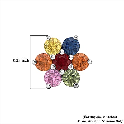 D'Joy Premium Multi Sapphire 0.70 ctw Rainbow Bloom Studs Earrings in Rhodium Over Sterling Silver