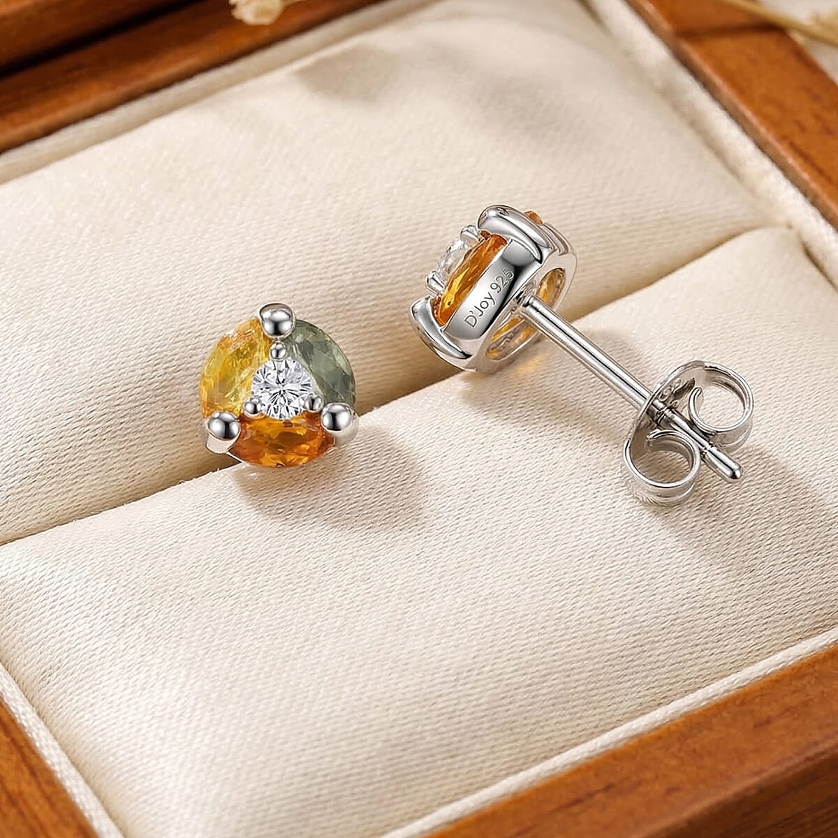 Premium Rainbow Sapphire and Luxuriant Lab Grown Diamond G-H SI 0.80 ctw Color Spark Stud Earrings in Rhodium Over Sterling Silver image number 1